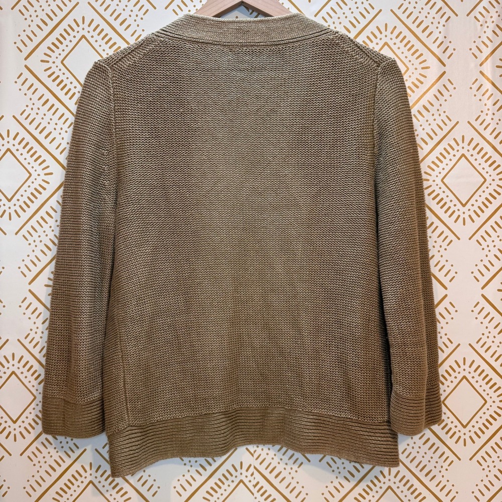 J. Crew Cardigan Women S Khaki 100% Linen Open Front Spring Sweater Lagenlook - Picture 5 of 8